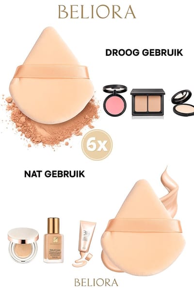 Make-up Sponsjes – Powder Puff Driehoek – Beauty Blender – Poederspons – 6 Stuks – Beige/Nude