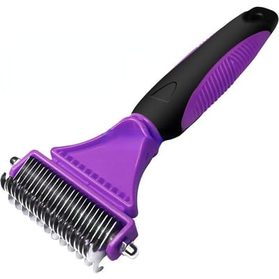 Brosse de toilettage en acier inoxydable pour animaux de compagnie, peigne à râteau double face pour perte et démêlage des poils de chien et de chat, dissolvant d'emmêlements