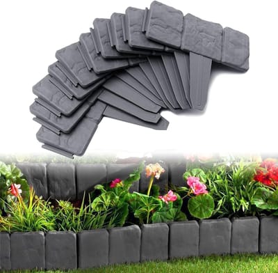 Gazonrand Steenlook - Bloembedomranding Flexibel - Tuin Decoratie - 10 Meter Lengte - 40 Stuks - Antraciet