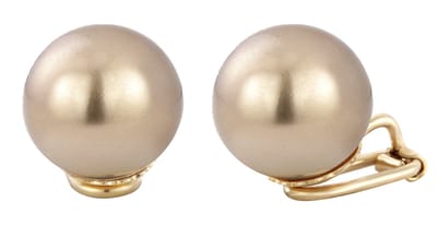 Traveller Clip Oorbellen - Oorclips Dames - Pareloorclips - Goudkleurig - Parels ø 14 mm - Brons - Verguld - 706014