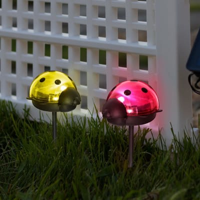 Solar Tuinlamp LED op Zonne-Energie – Lieveheersbeestje Decoratielamp Buiten – Rood/Geel – 1 Koel Witte LED – Met Grondpen – Automatisch Aan/Uit – Sfeerverlichting voor Tuin [11240B]