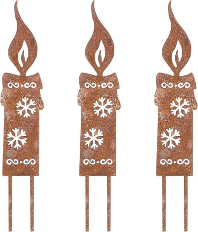 Roeststekers Set - Roestige Kaarsen - Tuindecoratie Buiten - Weerbestendig Metaal - 25 cm - Roestbruin