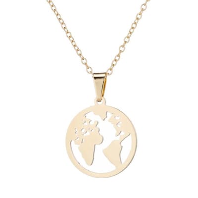 Fako Bijoux® - Ketting - Stainless Steel - Wereldkaart - Goudkleurig