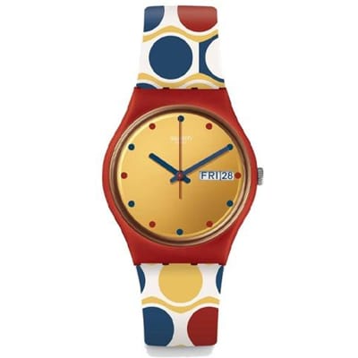 Swatch A Gala Night Series Kwarts Uurwerk Gouden Kwarts Zwitsers Horloge 34mm Gele Wijzerplaat Plastic Kast Siliconen Band Dameshorloges GR708 Yellow beige
