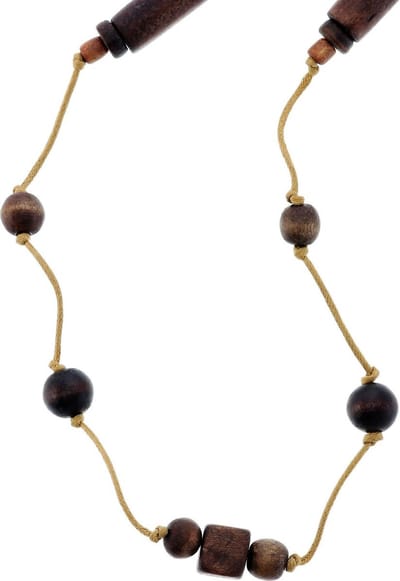 Behave Lange ketting van touw met houten kralen – Nikkelvrije modeketting