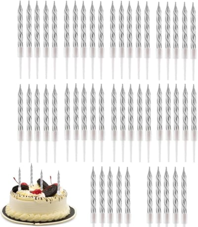 Verjaardagskaarsen - Taartkaarsen Cakekaarsen - Taart Decoreren - Spiraalvormig Design - 50 stuks - Zilver