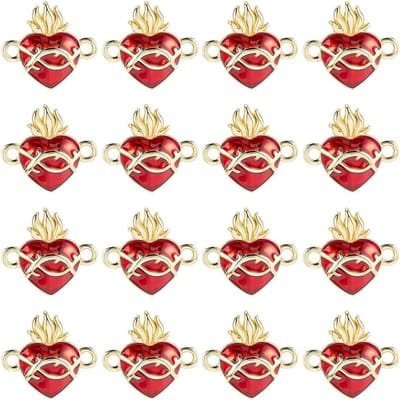 1 Doos met 16 Hartvormige Hangers in Rood en Goud voor Sieraden Maken, Valentijnsdag en Romantische Cadeaus