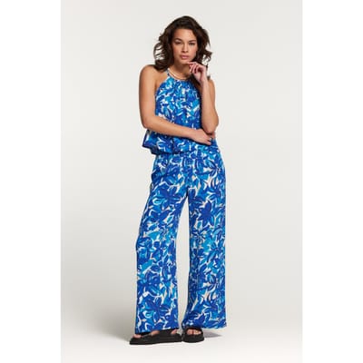 Shiwi Tobago Trousers Painted Flower Sports Blue Maat: XS | Wijde Broeken Outlet | Dames | Blauw