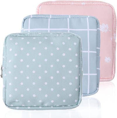 Opbergtas voor maandverband en tampons, 3 stuks, draagbare zakken met ritssluiting voor dames en tieners, ideaal voor onderweg en discreet gebruik