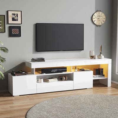 Pugsdrly Tv-meubel 192*37*53 cm met 3 kasten, tv-steun en tv-meubel met ledverlichting, glanzend laag meubel en tv-tafel, tv-meubel en tv-commode Geschikt voor tv's tot 85 inch, wit