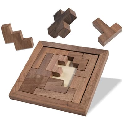 Walnoot Russische Blokken Puzzel 3D Houten Legpuzzel Tangram Iq Logica Training Hersenkraker Montessori Educatief Speelgoed Leerspellen brown