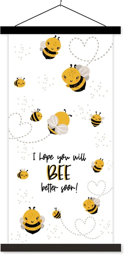 Posterhanger incl. Poster 40x80 cm - Schoolplaat - Beterschap - Spreuken - Insecten - Bij - Textielposter - Zwarte latten