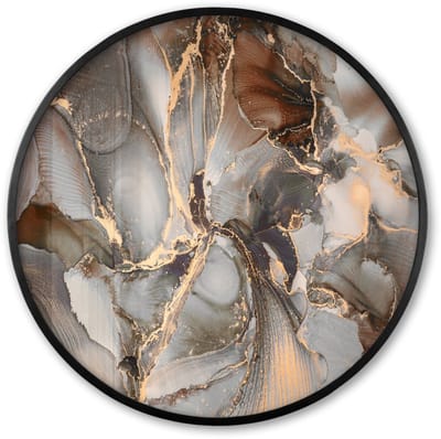 Poster in lijst Rond - Fotolijst 60x60 cm - Posters - Grijs - Goud - Marmer - Marmerlook - Ronde posterlijst zwart - Decoratie - Wanddecoratie woonkamer - Muurdecoratie slaapkamer