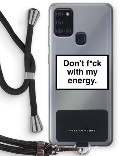 Case Company® - Hoesje met koord geschikt voor Samsung Galaxy A21s hoesje met Koord - My energy - Telefoonhoesje met Zwart Koord - Bescherming aan alle Kanten en Over de Schermrand