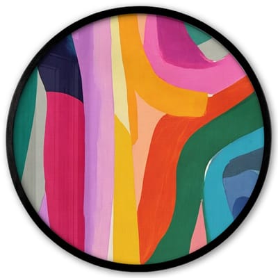 Poster in lijst Rond - Fotolijst 40x40 cm - Posters - Abstract - Kleurrijk - Golven - Lijnen - Ronde posterlijst zwart - Decoratie - Wanddecoratie woonkamer - Muurdecoratie slaapkamer