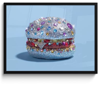 Poster in lijst - Fotolijst 80x60 cm - Posters - Glitters - Hamburger - Blauw - Posterlijst zwart - Decoratie - Wanddecoratie woonkamer - Muurdecoratie slaapkamer