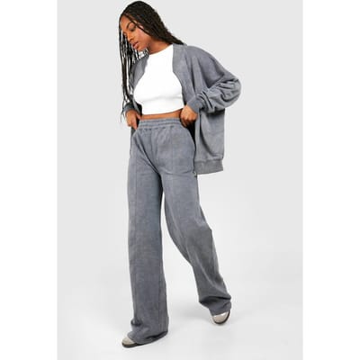 boohoo Dames Tall Acid Wash Bomber Trainingspak | Charcoal | Maat: 8