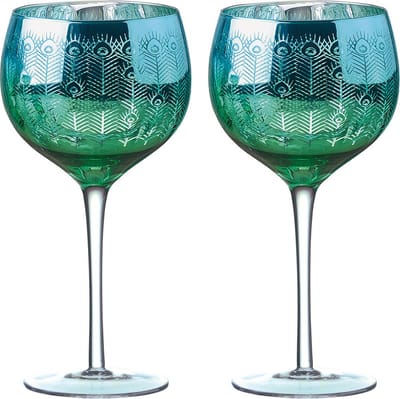 Artland set van 2 gin glazen uit de Peacock pauw collectie - blauw groen 70 CL