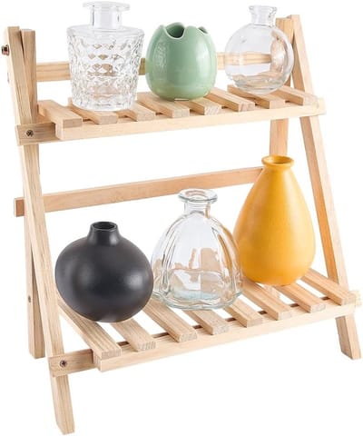 Twee verdiepingen matcha station plank, bureau organizer voor thee, koffie en baraccessoires, 34 cm, trapeziumvormig hout, kopjeshouder voor kruiden en keukenaccessoires, ideaal voor thuis en op kantoor