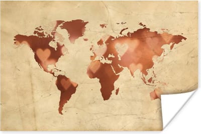 Poster 30x20 cm - Wereldkaart - Marmer - Hart - Posters - Kamer decoratie - Wanddecoratie woonkamer - Muurdecoratie slaapkamer