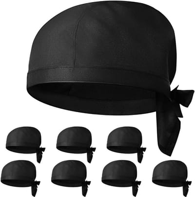 8 Stuks Katoenen Kookmutsen Zwart - Professionele Keukenhoeden met Linten voor Restaurants en Thuisgebruik