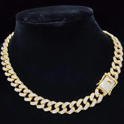 Iced Out Chain - Bust Down Heren Ketting met Diamantjes (Zirkonia) - 50cm - Goud kleurig - Kettingen Mannen - Papa Cadeau Voor Mannen - Vaderdag