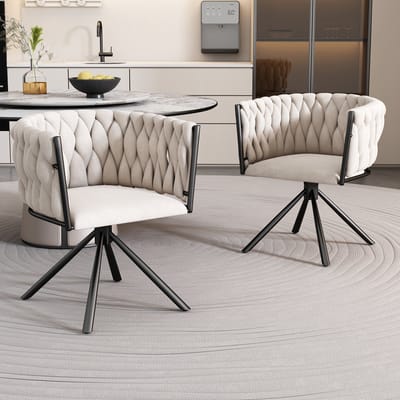 MIVRAY Eetkamerstoel Set Van 2 - 360° Draaibaar En Ergonomisch - Voor Eetkamer En Woonkamer - Fluweel Beige