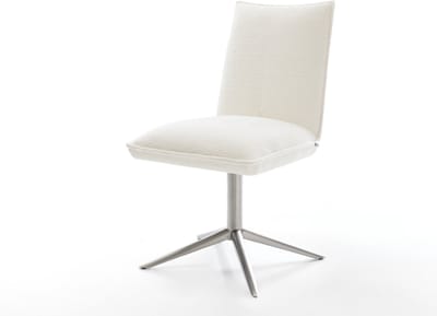 Eetkamerstoel Lelio-Flex kruispoot roestvrij staal bouclé zacht beige 360° draaibaar rocker-functie pocketveer kern