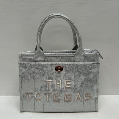 Metallic tote bag met gouden detail zilver klein Silver