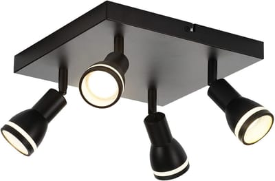 NETTLIFE Opbouwspot GU10 - L 20cm - zwart - 4-Lichts - vierkant - Moderne Plafondlamp - 355° draaibaar Plafondspot - creatief ontwerp Lampkap - voor Slaafkamer | Kantoor | Woonkamer - Max.25W-excl. lichtbron