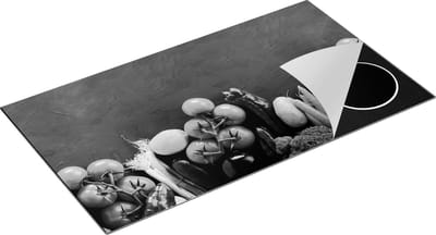 Chefcare Inductie Beschermer Diverse Groente bij elkaar - Zwart Wit - 95x50 cm - Afdekplaat Inductie - Kookplaat Beschermer - Inductie Mat