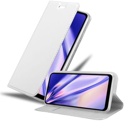 Cadorabo Hoesje geschikt voor Huawei Y6P in CLASSY ZILVER - Beschermhoes met magnetische sluiting, standfunctie en kaartvakje Book Case Cover Etui
