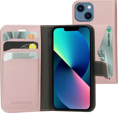 Mobiparts hoesje geschikt voor Apple iPhone 13 Mini - Wallet/Boekhoesje - Eco Leer - Magneet Sluiting - Opberg vakken - Roze