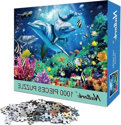Legpuzzel Zeeleven - Puzzel Dolfijnen Zeeschildpad - Ontspannen Entertainment - 1000 Stukjes Nauwkeurig Gesneden - 70 x 50 cm - Multicolor