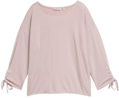 Tom Tailor Denim - Loose fit T-shirt met lange mouwen en gerimpelde mouwen - Maat XL - small dusty rose white stripe