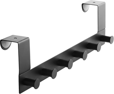 SOTECH Deurkapstok LINEA II (mat zwart roestvrij staal, 380 x 110 mm, met 6 haken) Kapstok voor 40 mm deuren zonder sponning - elegante organisatie voor uw huis!