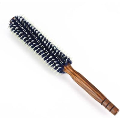 Kapsalon Exclusieve houtnerf blauwe cilinder rolkam Barbershop speciale varkenshaar krullende kam kappersaccessoires 27CM black