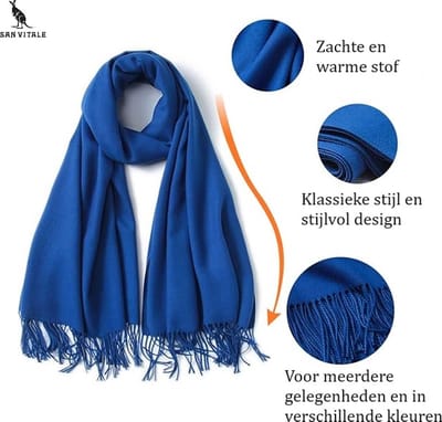 San Vitale® - Luxe Sjaal - Pashmina Shawl - Cashmere/Kasjmier Mix - Omslagdoek - Korenblauw - Blauw
