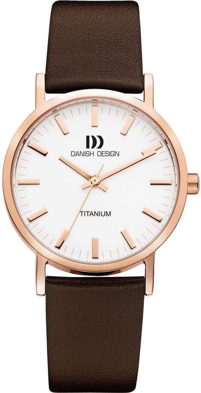 Danish Design Rhine - Horloge Heren - Rosé/Bruin- Luxe - Analoog - Rond - Leer - 35 mm - Quartz