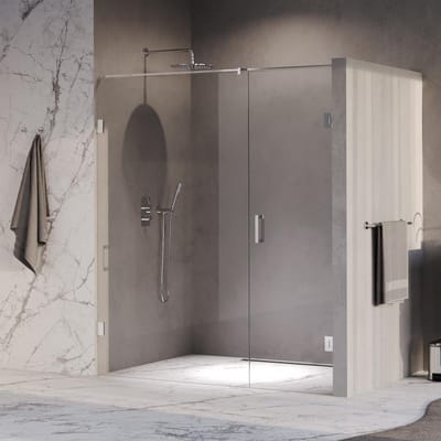 Brauer Void - Nisdeur - 2-Delig - Helder Glas - 170 x 200 cm - Omkeerbaar - met Draaideur 70 cm - Aan Muur - incl. Glascoating - Chroom