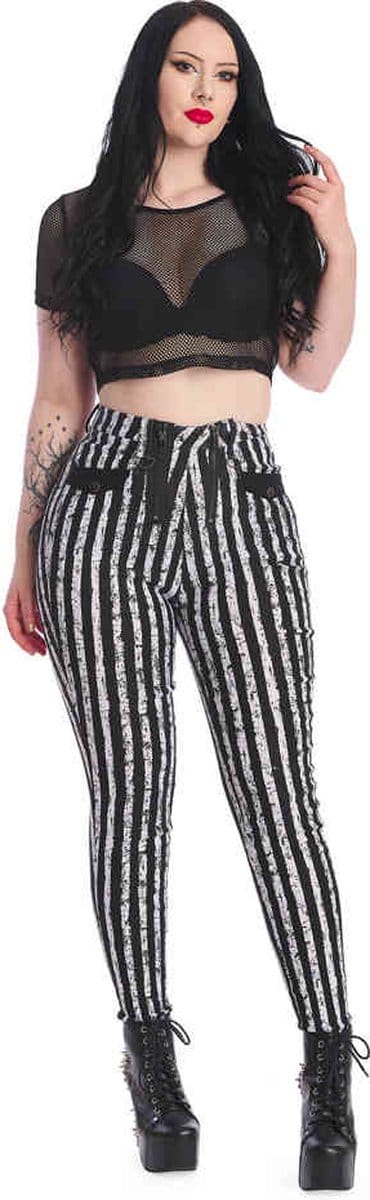 Banned - Spooky Nightwalks Broek rechte pijpen - S - Zwart/Wit