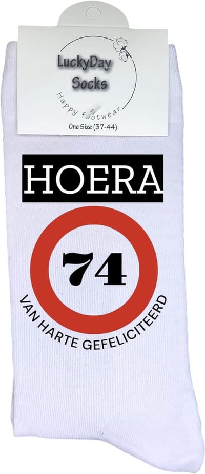 74 jaar Sokken - Gefeliciteerd - Jarig - Verjaardag - Grappige cadeau - Cadeau voor vrouw man - Kado - Verjaardags sokken - Verjaardags cadeau - Sokken waar je vrolijk van wordt - Maat 37-44
