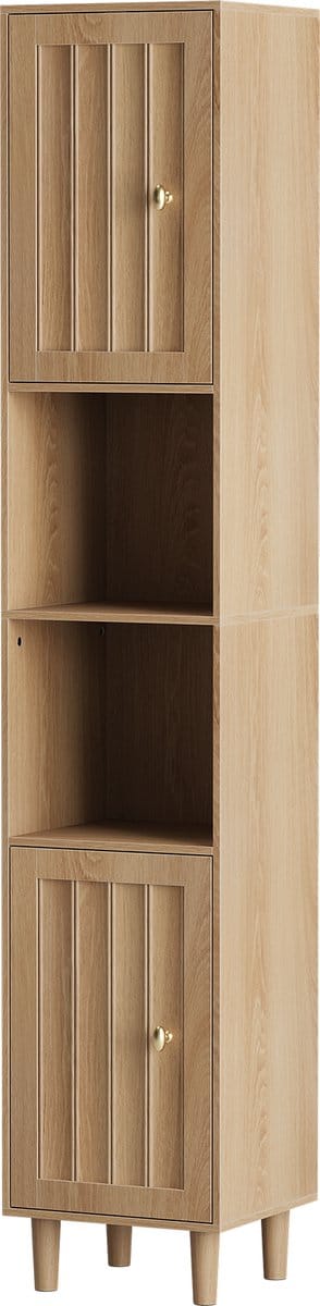 Hoge wasmachinekast - Badkamermeubel - Houten opbergkast - Badkamermeubel - Houten afwerking - 32 x 30 x 169 cm - Geschikt voor wasruimtes, balkons, badkamers, keukens en andere opbergruimtes binnenshuis - Houtkleur
