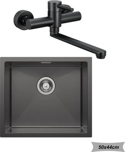 CECIPA max Spoelbak Met Keukenkraan - Spoelbakken Keuken 50x44cm - Spoelbak Keuken - Enkele spoelbak - roestvrij staal Spoelbak - Spoelbakken met afdruip - Antraciet