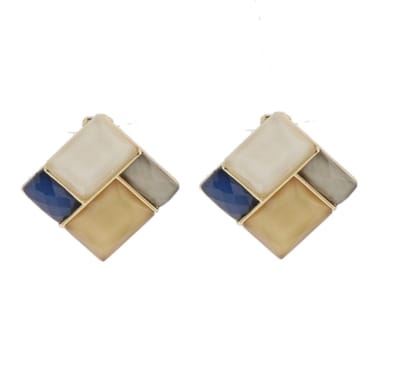 Behave - Clip oorbellen ruit multikleur - Geometrische stijl - 3 cm