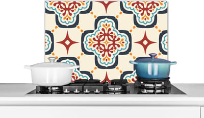 Spatscherm keuken 60x40 cm - Kookplaat achterwand Bloemen - Tegel - Vector - Patroon - Muurbeschermer - Spatwand fornuis - Hoogwaardig aluminium