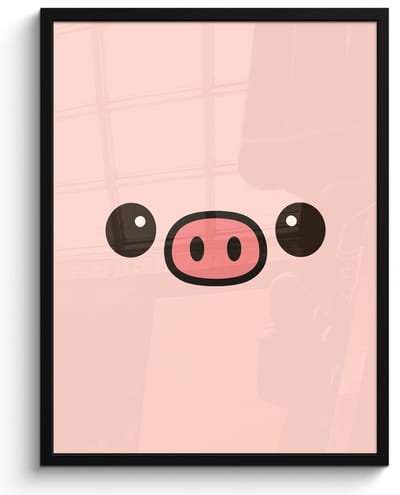 Poster in lijst - Fotolijst 60x80 cm - Posters - Varken - Roze - Minimalistisch - Posterlijst zwart - Decoratie - Wanddecoratie woonkamer - Muurdecoratie slaapkamer