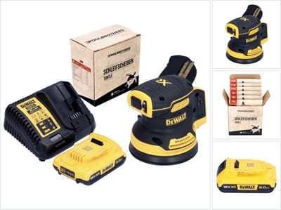 DeWalt DCW 210 D1 accu excentrische schuurmachine 18 V 125 mm borstelloos + 1x oplaadbare accu 2.0 Ah + lader + 1x Toolbrothers TURTLE schuurschijvenset