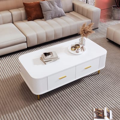 Pugsdrly Salontafel met lades, afgeronde hoeken, salontafel met golvende zijkanten, gouden handgrepen en poten, bijzettafel