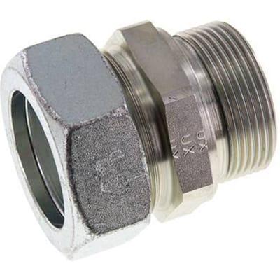 G 1 1/2'' Buitendraad x 42L Verzinkt Stalen Rechte Snijring Koppeling met FKM Afdichting 160 Bar DIN 2353 - FL2S-MC-EZN-112G-42-L